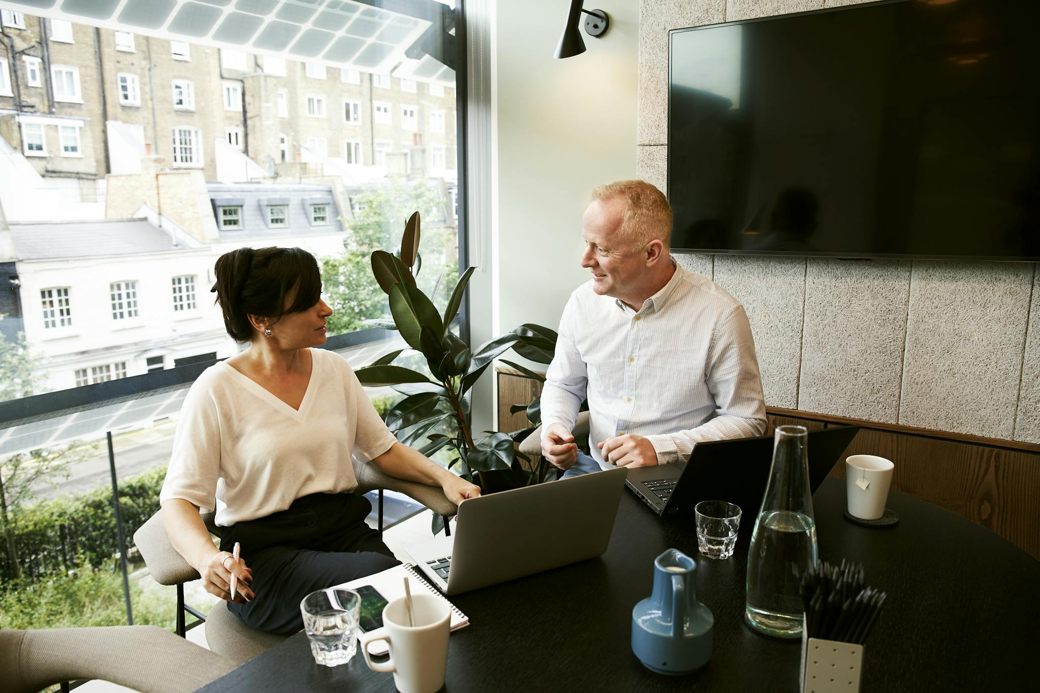two business professionals engaging in a team
